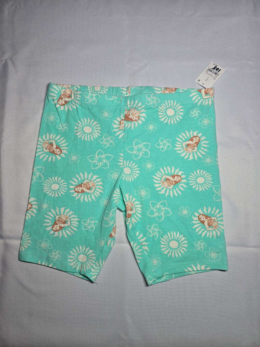 Moana 2 Girls Bike Shorts Disney Princess Floral Mint
